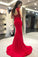 Mermaid High Neck Open Back Red Prom Dresses with Beads Long Evening Dresses P1008
