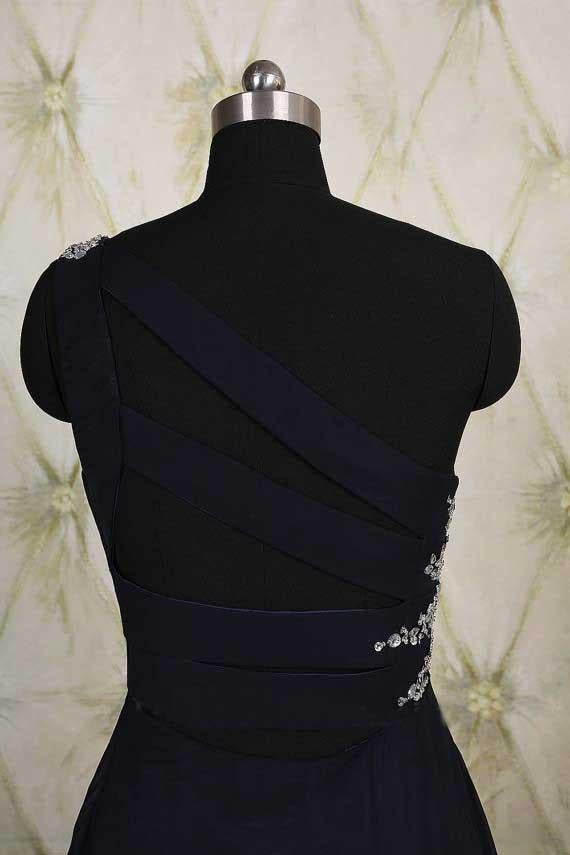One Shoulder Ombre Black and Blue Ruffles Prom Dresses Simple Cheap Party Dresses WK692