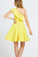 One Shoulder Yellow Satin Ruffled Above Knee Short Prom Dresses Formal Dresses H1207