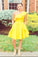 One Shoulder Yellow Satin Ruffled Above Knee Short Prom Dresses Formal Dresses H1207
