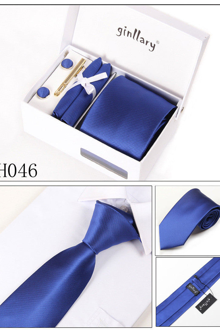 Dark Royal Blue Tie Set Cuff Links 4 Pieces Many Colors #H046