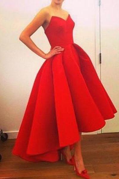 New Fashion High Low Red Vintage Strapless Sleeveless Formal Gowns online prom dresses WK138