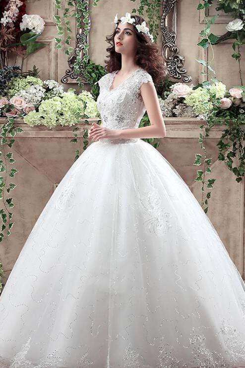 Ball Gown Tulle Sweetheart Open Back Lace up Lace Appliques Sequins Ivory Wedding Dress WK199