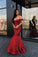 Red Mermaid Long V Neck Prom Dresses Off the Shoulder Evening Party Dresses WK472