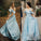Satin Light Blue Prom Gowns with Folded Neckline Sweetheart Long Prom Dresses WK485