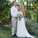 White Lace Princess Spaghetti Straps Empire Waist Beach Backless Cheap Wedding Gowns WK997