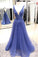 Sexy A Line Deep V Neck Sleeveless Lace Tulle Long Prom Dresses Evening Dresses WK872