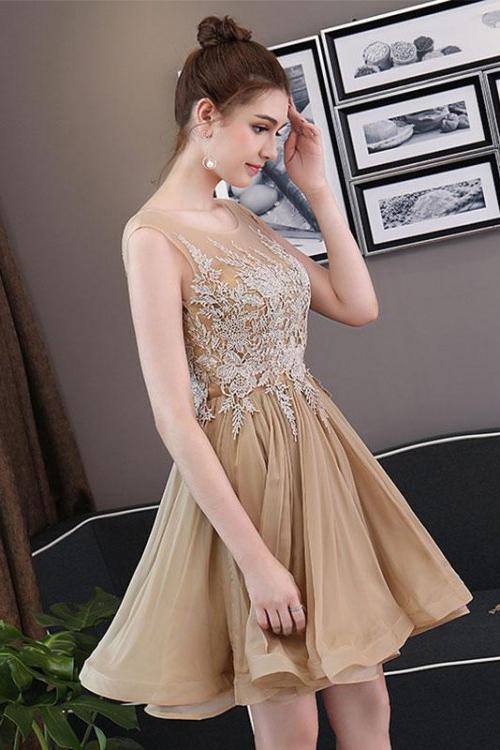 Simple Blue Tulle Backless Homecoming Dresses with Lace Graduation Dresses WK822