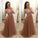 Simple Brown V Neck Beads Prom Dresses Tulle Long Cheap Prom Gowns WK592