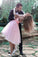 A-Line Pink Long Sleeves Sweetheart Lace Tulle Short Mini Homecoming Dresses WK575