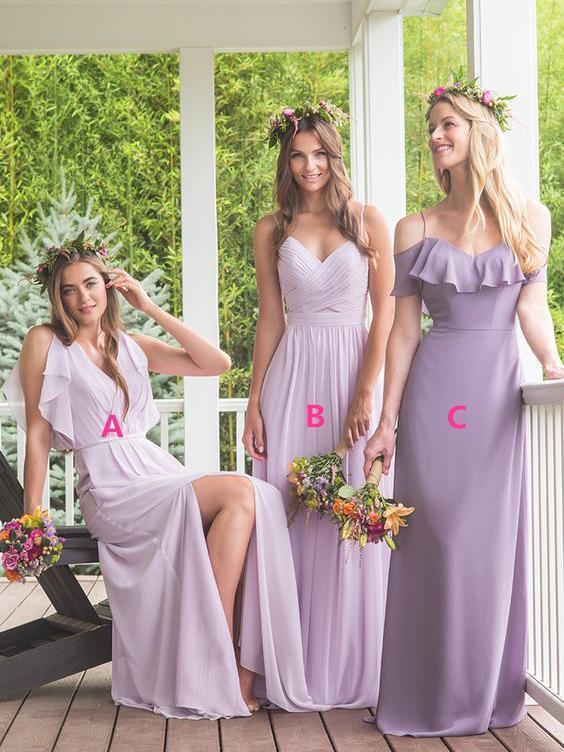 Elegant A Line Maxi Chiffon Long Mismatched Modest Purple Bridesmaid Dresses WK283