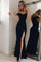 Charming Split Side Black Mermaid Off-the-Shoulder Sweetheart Sexy Prom Dresses WK335