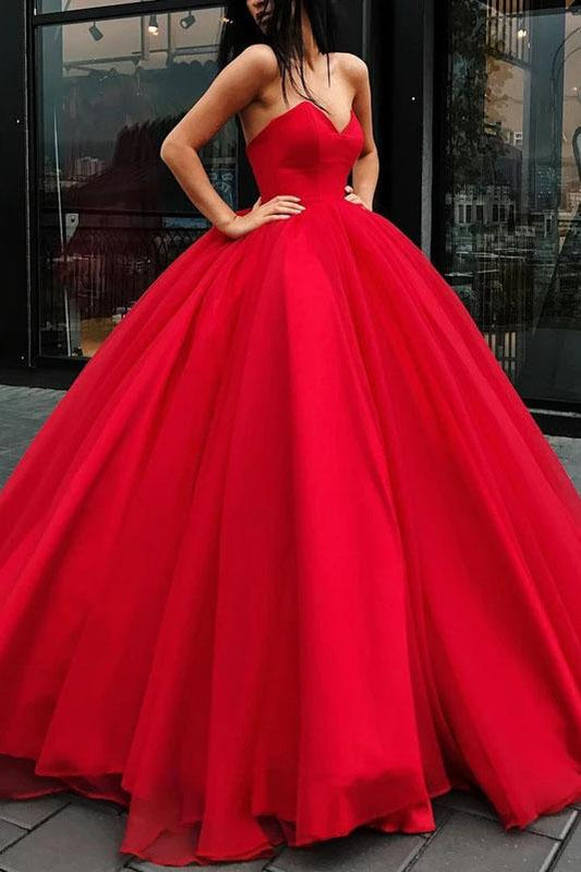 Unique Ball Gown Red Strapless Sweetheart Long Prom Dresses Quinceanera Dresses P1124