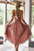 Vintage Dusty Rose High Low Lace Homecoming Dresses with Pocket V Neck Short Prom Dress WK952