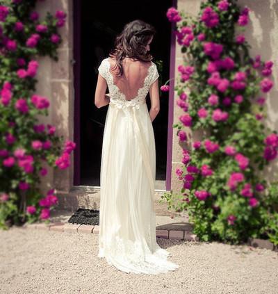 Cap Sleeves Beach Wedding Dresses Elegant Empire Pregnant V neck Open Back Lace Summer Wedding Dress
