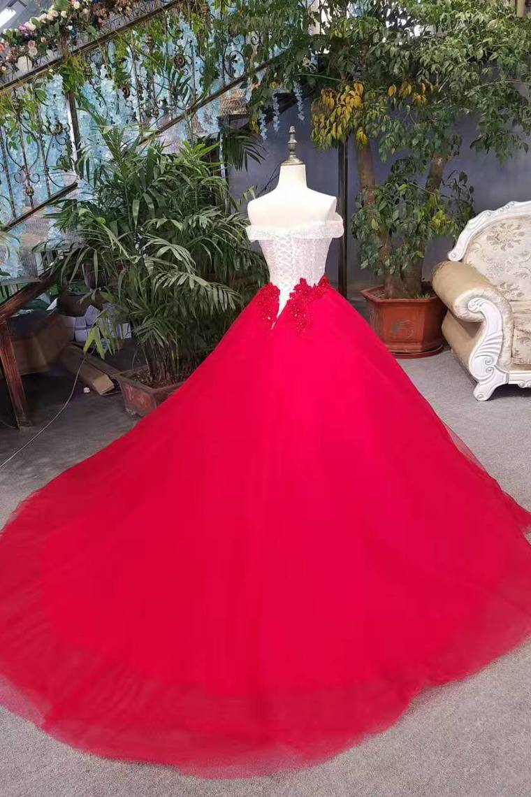 New Arrival Off The Shoulder Lace Up Red Wedding Dresses/Quinceanera Dresses With Sequins
