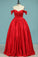 Ball Gown Off-The-Shoulder Satin With Applique Color Red  Zipper Back