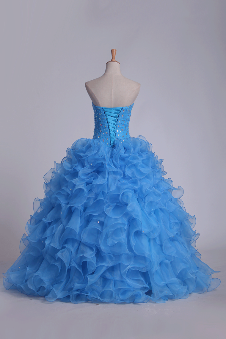 Organza Sweetheart Quinceanera Dresses With Beads And Ruffles Ball Gown