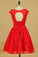 Open Back Scoop Lace A Line Homecoming Dresses With Applique And Beads