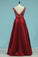 A Line Scoop Open Back Satin & Lace Floor Length Prom Dresses