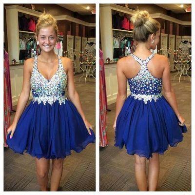Royal Blue Cute Short Tulle Homecoming Dresses With Beading H27