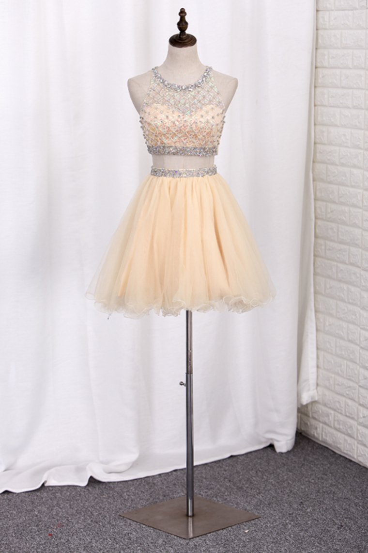 Homecoming Dresses Scoop A-Line Beaded Bodice Tulle Short/Mini