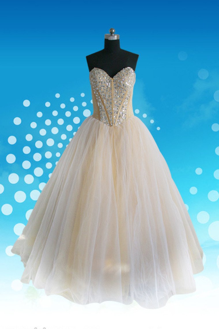 2024 A Line Sweetheart Floor Length Organza Beaded Prom Dress