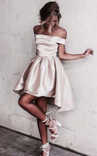 Sexy Off the Shoulder Light Champagne Prom Dress Short Prom Dresses Homecoming Dress WK701