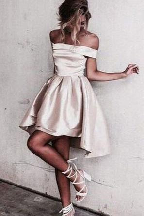 Sexy Off the Shoulder Light Champagne Prom Dress Short Prom Dresses Homecoming Dress WK701