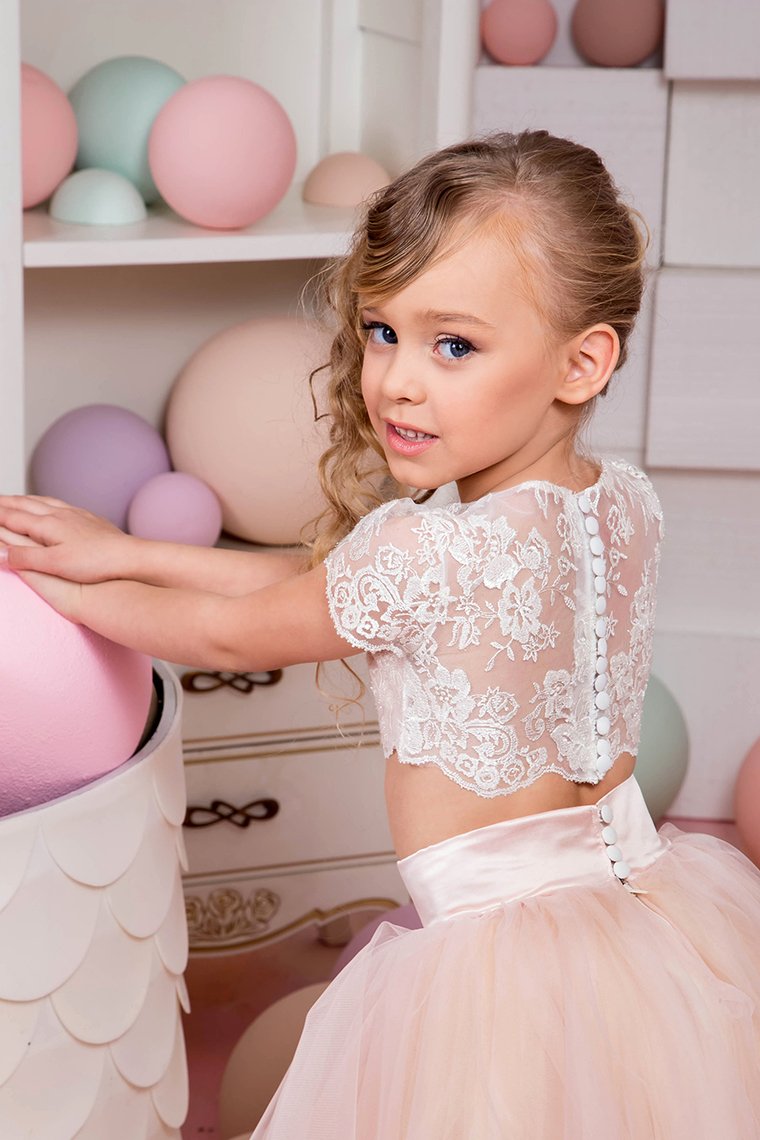 New Arrival Flower Girl Dresses Scoop Two Pieces With Appliques Tulle