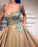 A Line Spaghetti Straps Sweetheart Gold Rhinestone Sparkly Appliques Prom Dresses WK890