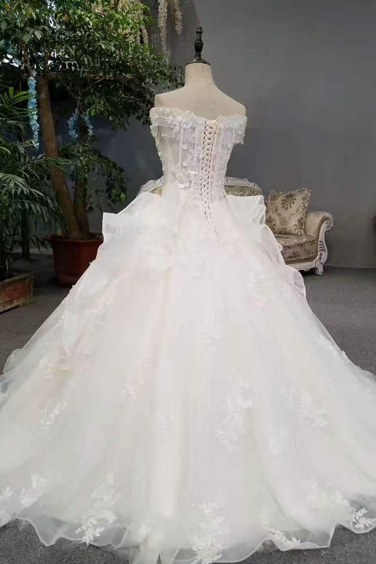 Cheap Price Wedding Dresses Lace Up With Appliques And Sequins Off The Shoulder