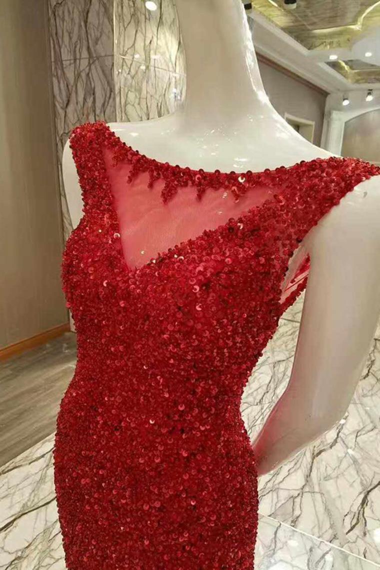 Sequins Scoop Mermaid With Beading Prom Dresses Zipper Up
