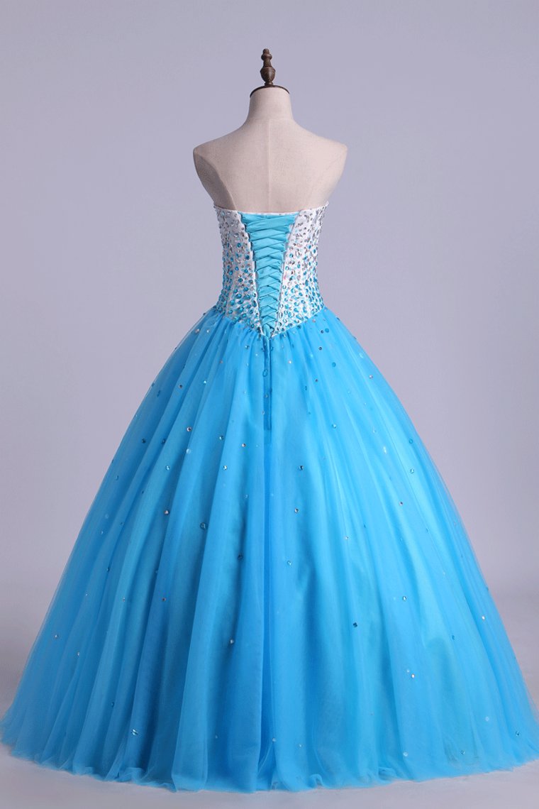Bicolor Quinceanera Dresses Sweetheart Ball Gown Floor-Length With Beads Tulle Lace Up