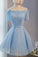A-Line Boat Neck Homecoming Dresses Organza With Appliques Lace Up