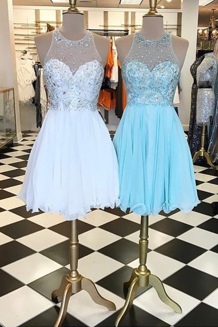 Homecoming Dresses A Line Scoop Short/Mini With Beadings Chiffon