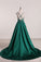 Prom Dresses Spaghetti Straps Satin With Beads A Line