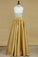 Bicolor Two-Piece Halter A Line Prom Dresses Satin Floor Length