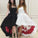 Strapless High Low Black Formal Evening Dress White Prom Dress Homecoming Dress WK764