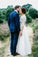 Floor Length 3/4 Sleeves Chiffon Beach Wedding Dress with Lace Backless Bridal Dress WK817
