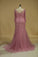 2024 3/4 Length Sleeves Scoop Mother Of The Bride Dresses Mermaid With Beading Tulle