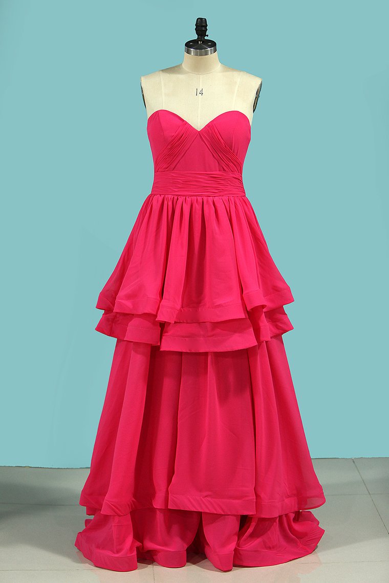 A Line Sweetheart Prom Dresses Ruched Bodice Chiffon
