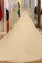 Long Sleeves Scoop Neck Wedding Dresses A Line With Beading Court Train Tulle Lace Up