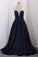 Scoop A Line Satin Prom Dresses With Beading Floor Length