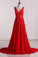 A Line V Neck Prom Dresses Chiffon With Beading Sweep Train
