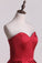 Prom Dresses Sweetheart Satin Red Court Train