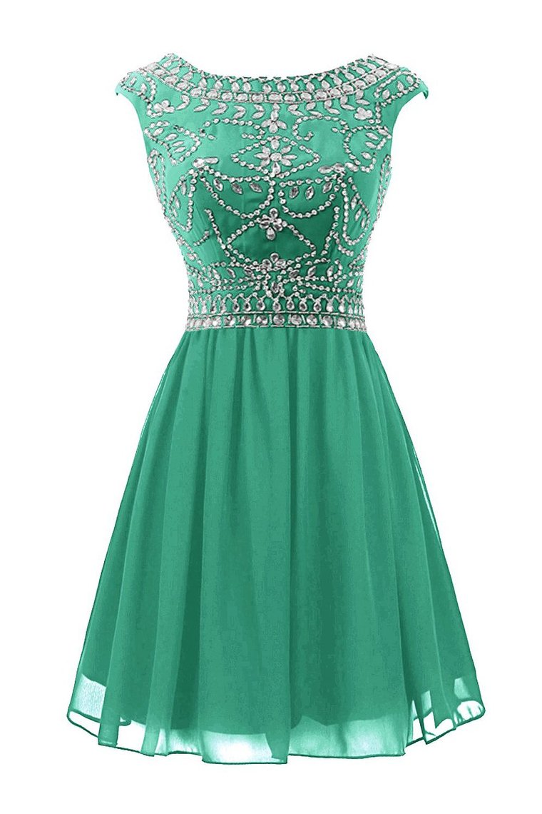 Cap Sleeves Homecoming Dresses A Line Chiffon With Beading