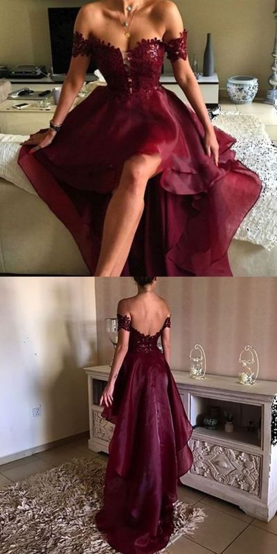 High-low Prom Dress Asymmetrical Prom Dresses Appliques Lace Backless Prom Dresses WK167