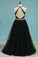 Sexy Open Back Scoop Prom Dresses A Line Tulle With Beading