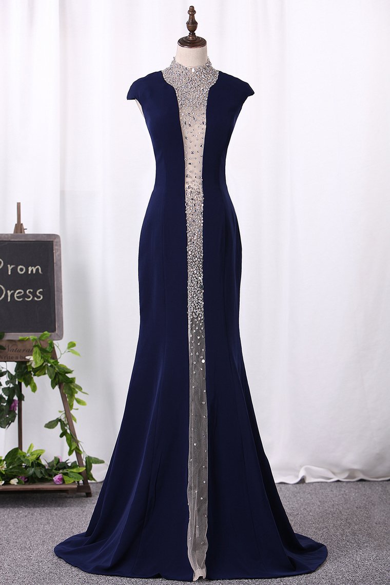 High Neck Spandex With Beading Mermaid Prom Dresses